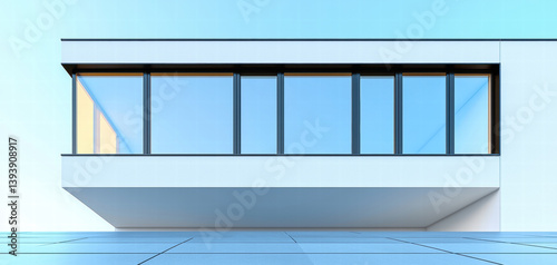 Obraz na płótnie minimalist architectural design featuring modern building facade with large glass windows and sleek, clean aesthetic. bright blue sky enhances contemporary feel, creating serene atmosphere w salonie
