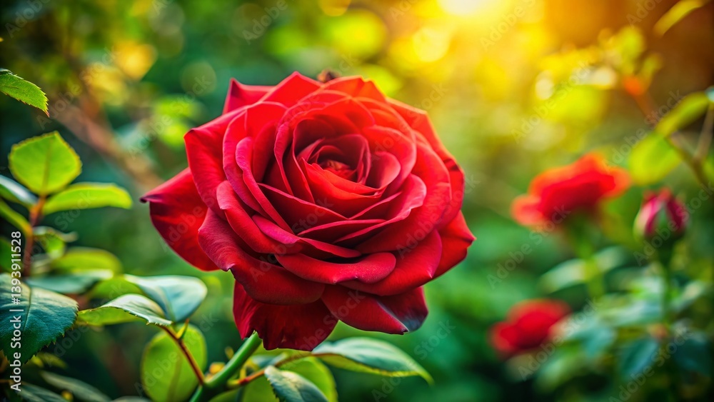 Captivating Closeup of a Vibrant Red Rose Unfolding in a Lush Garden Setting A Stunning Display of Floral Captivating Closeup of a Vibrant Red Rose Unfolding in a Lush Garden Setting A Stunning Display of Floral