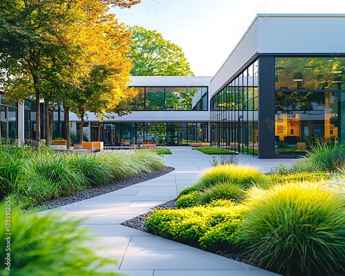 Modern building landscaped courtyard