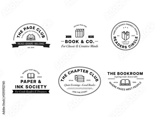 Engaging book club logos showcasing community, creativity, and passion for reading in a vibrant visual display