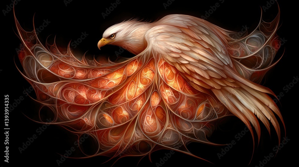 Majestic Eagle with Intricate Feather Patterns and Warm Color Palette on a Dark Background