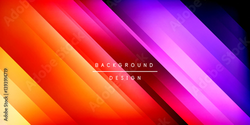 Vibrant diagonal stripes create colorful gradient background. Design features warm orange transitioning into cool purple hues. Modern aesthetic, simple composition.