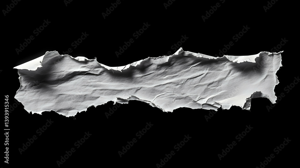 Torn Wrinkled Paper Strip on Black Background