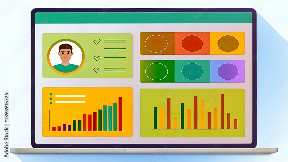 innovation technology AI tutoring system, Digital dashboard displaying user analytics and colorful data visualizations on a laptop screen. innovation technology AI tutoring system, Digital dashboard displaying user analytics and colorful data visualizations on a laptop screen.