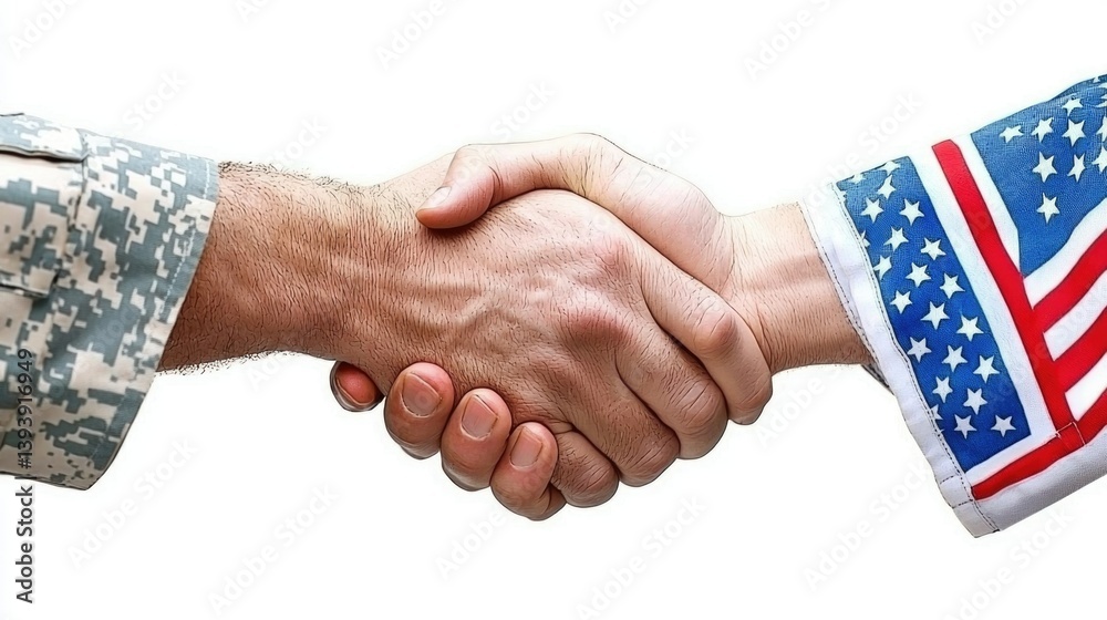 Military and Civilian Handshake Symbolizing Unity, Cooperation, and Support for Veterans in the Community