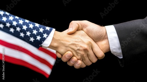 Obraz na płótnie Close-Up Image of a Handshake with American Flag Symbolizing Unity and Cooperation in Business or Politics w salonie