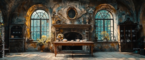 Mysterious antique room interior