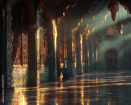 Mysterious golden lit hallway