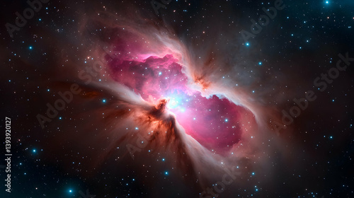 Stunning Cosmic Nebula Image: Pink and Red Hues in Dark Space