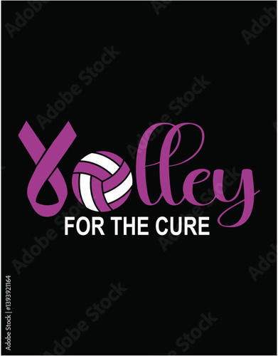 Volleyball Pink Ribbon Breast Cancer Volley For The Cure - printable editable vector art file.