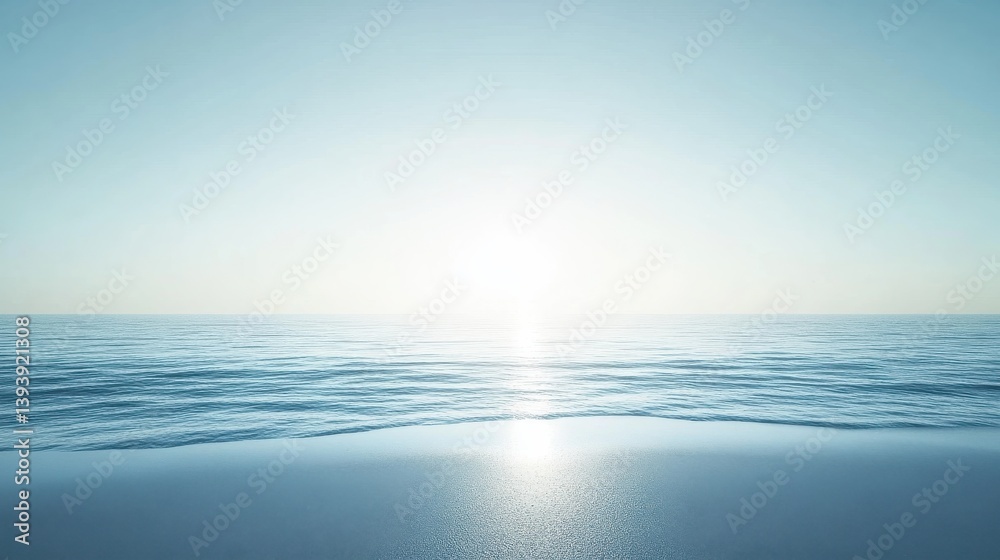 Obraz premium Tranquil Seascape with Soft Sunlight Reflecting on Calm Ocean Waves at Dawn
