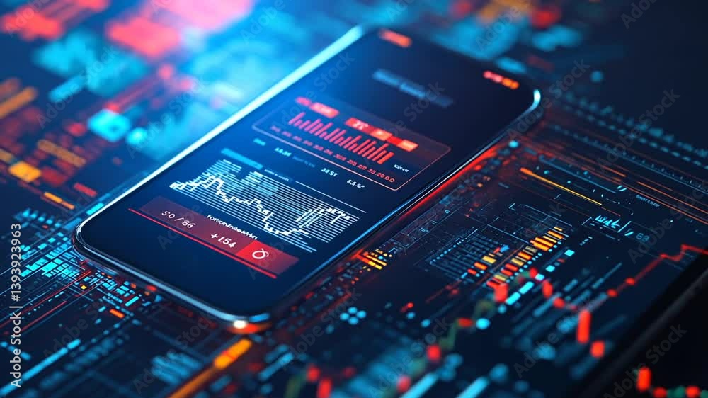 Abstract financial mobile app data chart with stock market analysis concept visuals Abstract financial mobile app data chart with stock market analysis concept visuals