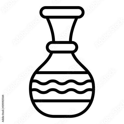 thin neck outline icon with wave pattern amphora vase