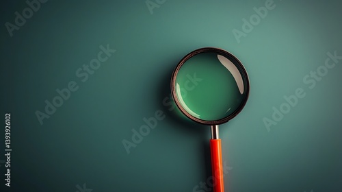 Magnifying glass on teal backdrop; handle is orange, creating contrast and a sense of focused inspection