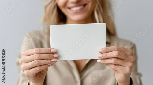 Woman Holding Blank Card: C...
