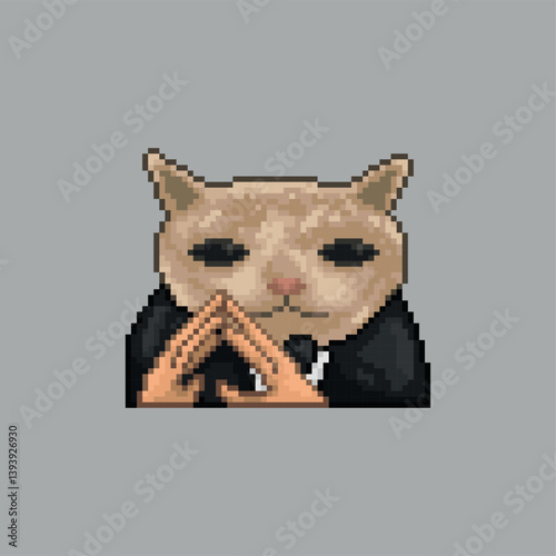 Cat in a business suit, animal meme pixel art