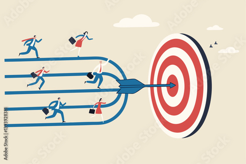 Team target or goal achievement, company or corporate objective and purpose to success in work, strategy or same direction to win together concept, business people employee running to reach target.