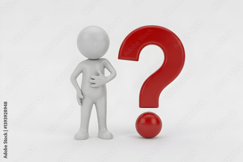 Question mark with stick figure on white background, problem solving concept Question mark with stick figure on white background, problem solving concept