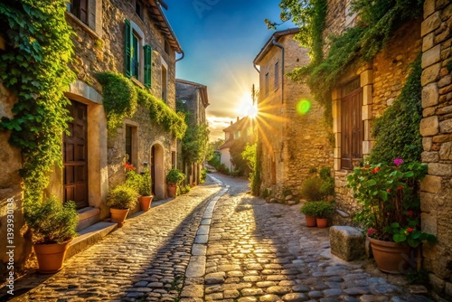 Sundrenched French Village Street A Summer Idyll in Grignan France Capturing the Charm of a Picturesque European Town