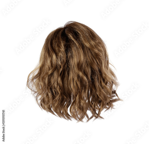 Beautiful female hairstyle with brown long straight hair wig .Long straight Wig hair style fly fall explosion. Brown woman wig hair float in mid air. Straight brown wig hair on transparent background
