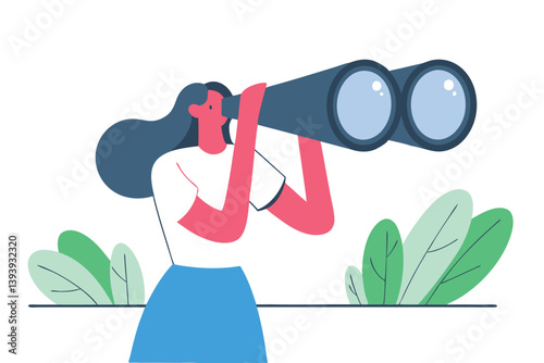 Business woman look through binoculars searching for new job or opportunity, vision or look far ahead to find future opportunity, observe or career success, human resources look for candidate concept.