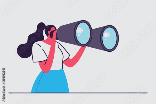 Business woman look through binoculars searching for new job or opportunity, vision or look far ahead to find future opportunity, observe or career success, human resources look for candidate concept.