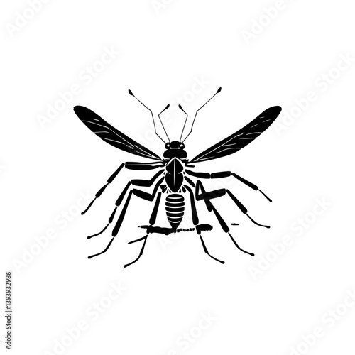 Detailed monochrome illustration of a mosquito displaying its complex anatomy