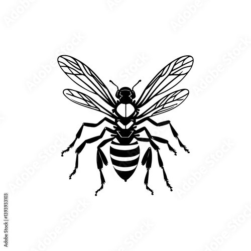 Detailed vector illustration of a wasp with its wings open on a plain background