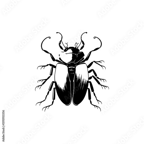 Stylized beetle vector illustration exhibiting intricate details and unique form
