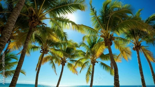 Wallpaper Mural Golden Beach Shimmers with Towering Palm Trees Swaying Under the Ocean Breeze Torontodigital.ca