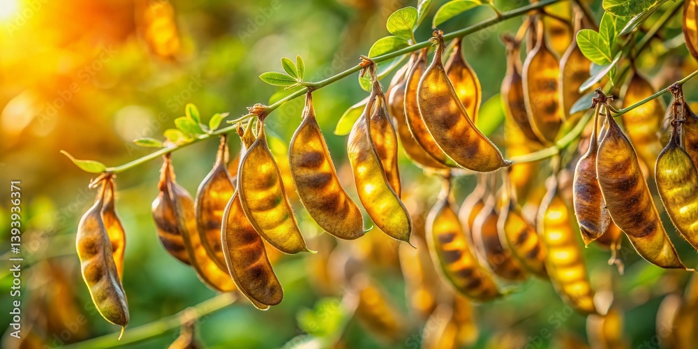 Obraz premium Rattlebox Seed Pods - Close-up Macro Photography of Crotalaria retusa in Natural Outdoor Setting