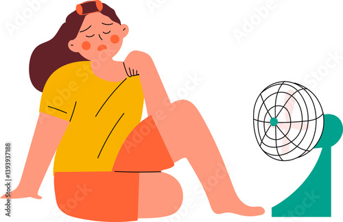 Woman front of fan suffering from heat