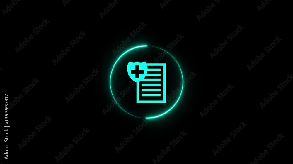 Health insurance icon animation. health symbol with file document concept.Medical document. Insurance, medical history, prescription, sheet of paper, treatment, cross. Healthcare concept. One line Health insurance icon animation. health symbol with file document concept.Medical document. Insurance, medical history, prescription, sheet of paper, treatment, cross. Healthcare concept. One line