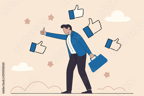 Appreciate or acknowledge coworker, respect or honor for great people, admiration or thank you, gratitude concept, businessman respected by colleagues giving thumbs up for his help and success.