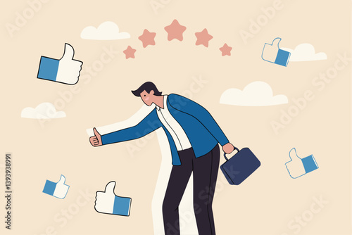 Appreciate or acknowledge coworker, respect or honor for great people, admiration or thank you, gratitude concept, businessman respected by colleagues giving thumbs up for his help and success.