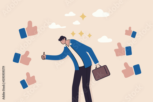 Appreciate or acknowledge coworker, respect or honor for great people, admiration or thank you, gratitude concept, businessman respected by colleagues giving thumbs up for his help and success.