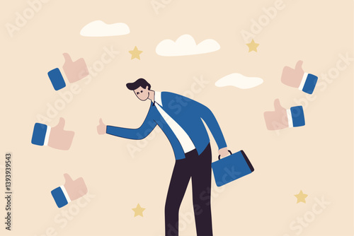 Appreciate or acknowledge coworker, respect or honor for great people, admiration or thank you, gratitude concept, businessman respected by colleagues giving thumbs up for his help and success.