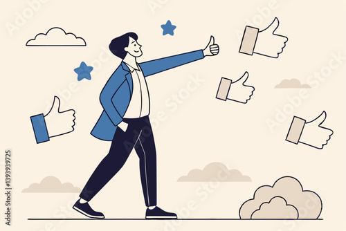 Appreciate or acknowledge coworker, respect or honor for great people, admiration or thank you, gratitude concept, businessman respected by colleagues giving thumbs up for his help and success.