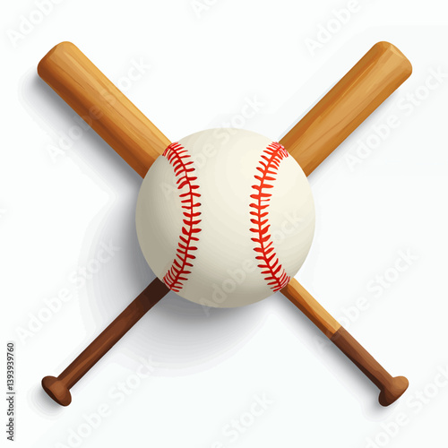 Baseball and Crossed Bats on White Background