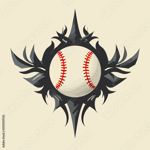 Baseball with Red Stitching in Dark Ornamental Frame