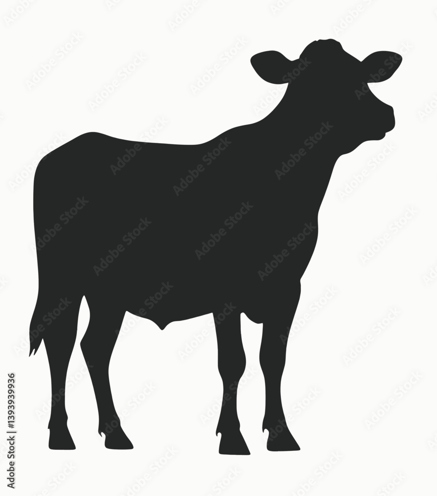 Fototapeta premium Black cow silhouette on white background