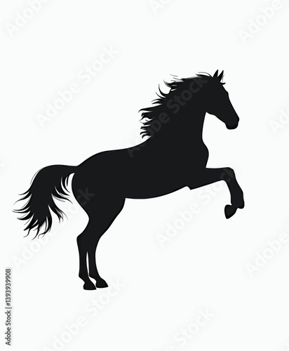 Black horse silhouette rearing on white background
