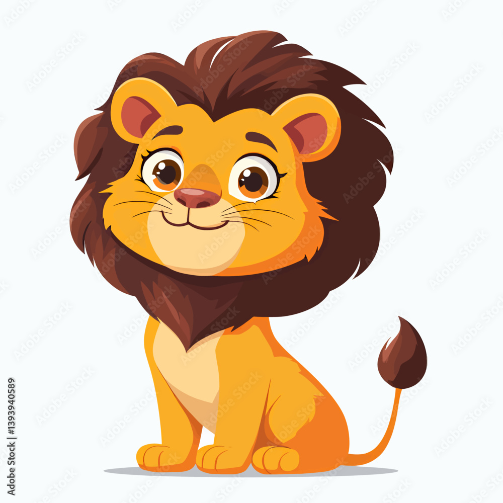 Obraz premium Cartoon lion cub with brown mane and tail tip smiles