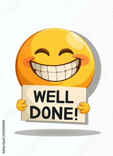 Cartoon Emoji Holding Well Done Sign with Big Grin