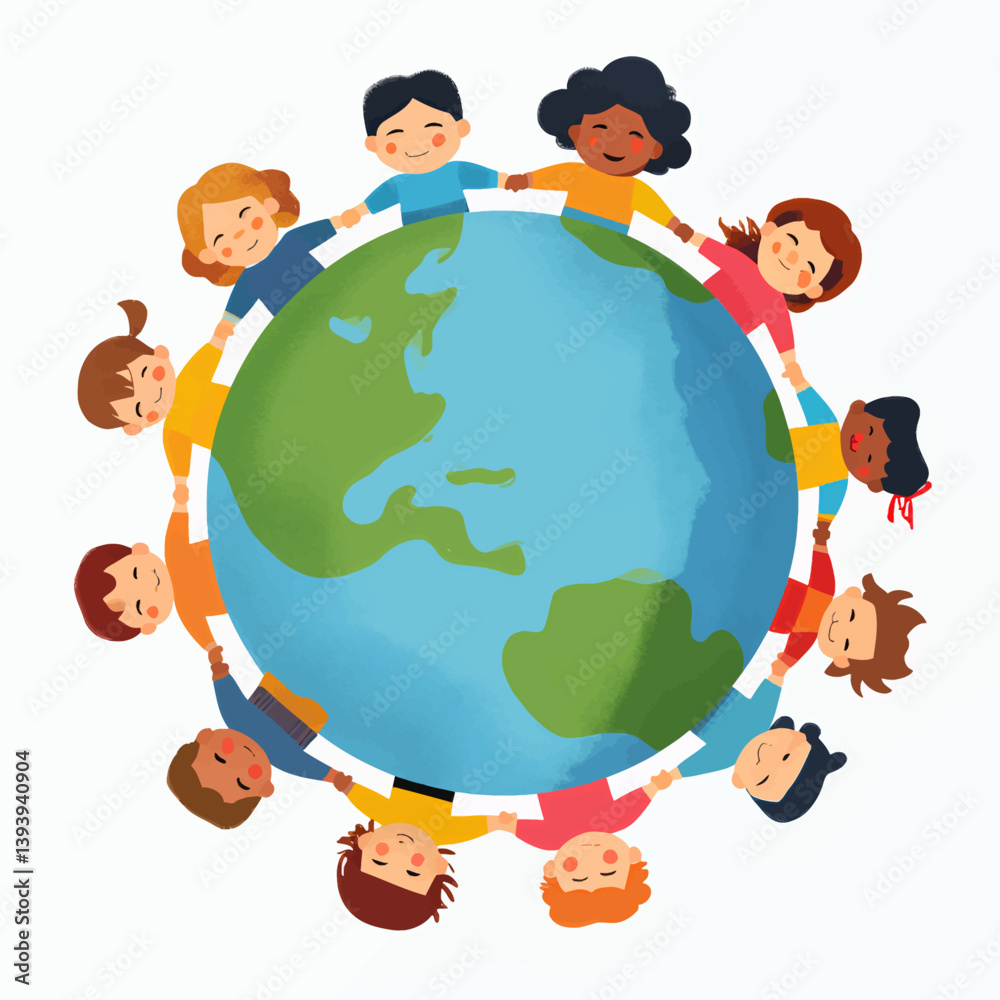 Children holding hands around the world, unity
Children holding hands around the world, unity