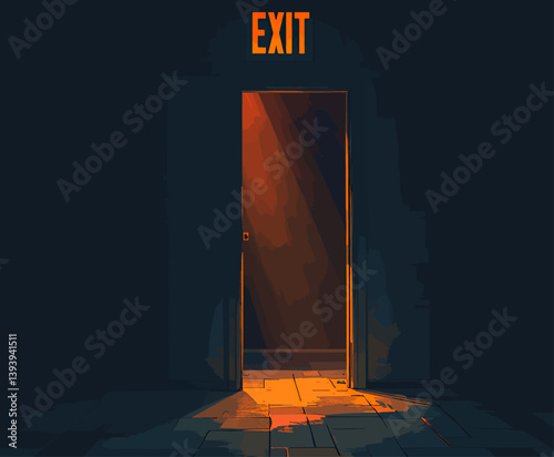 Exit Doorway with Bright Orange Light in Dark Room