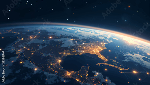 Earth From Space, City Lights, North America View
