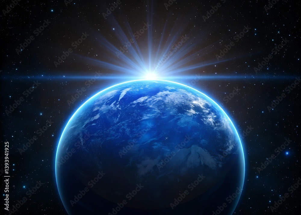 Fototapeta premium Sunrise Over Planet Earth from Space Showing Asia and Europe