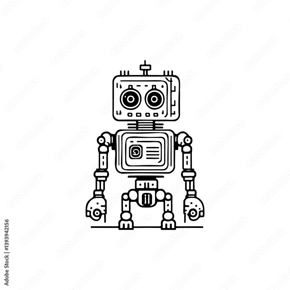 Fototapeta premium Minimalist Robot Outline: A Stylized Digital Illustration of Artificial Intelligence