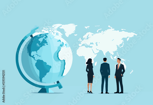 Global Business Team with Globe and World Map Background